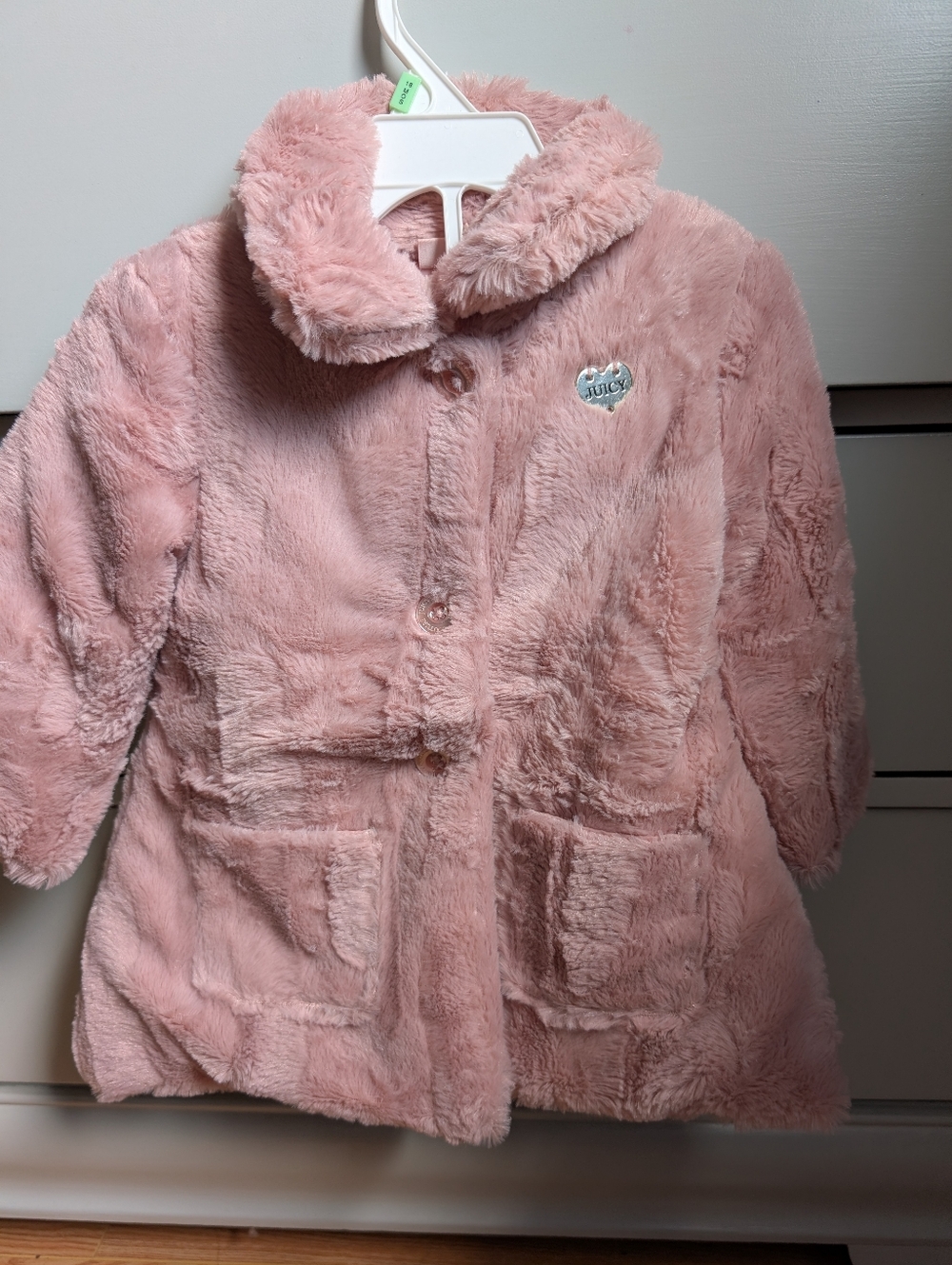 Juicy Couture Girls' Blush Pink Faux Fur Pea Coat